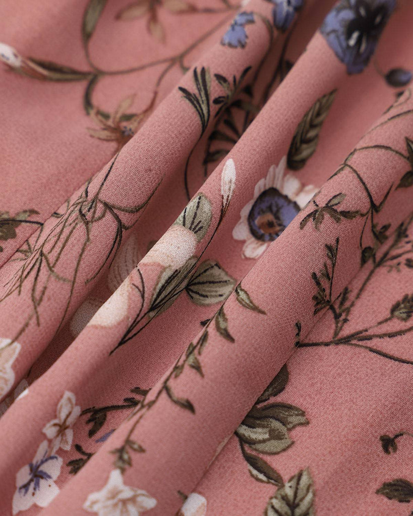 The V Neck Puff Sleeve Retro Midi Dress - RIHOAS