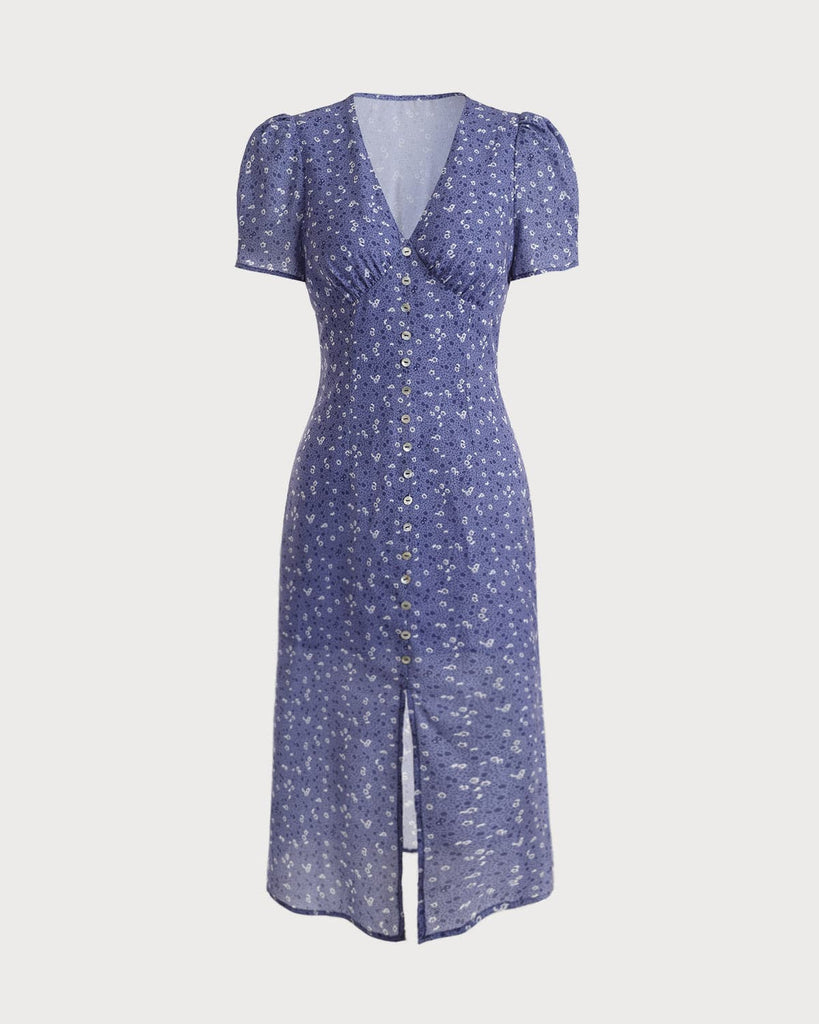 The V Neck Split Floral Dress - RIHOAS