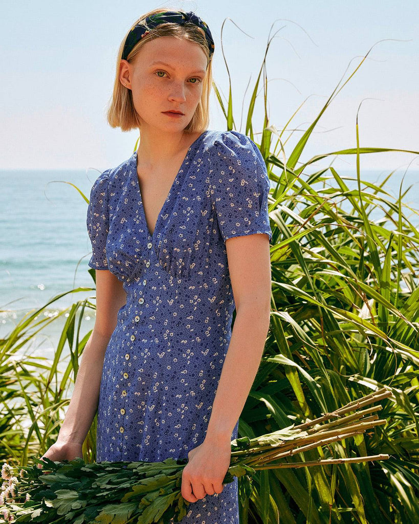 The V Neck Split Floral Dress - RIHOAS