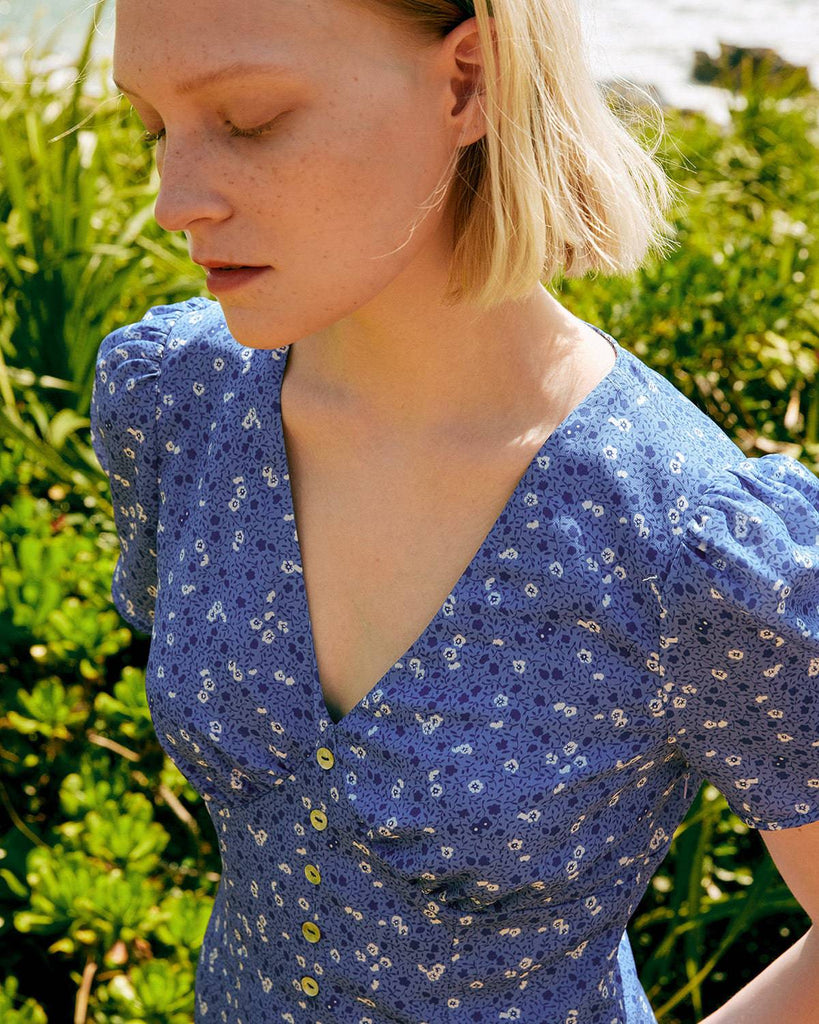 The V Neck Split Floral Dress - RIHOAS