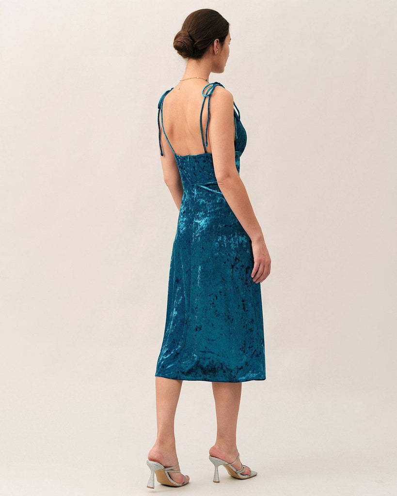 The Velvet Backless Tie Strap Midi Dress - RIHOAS