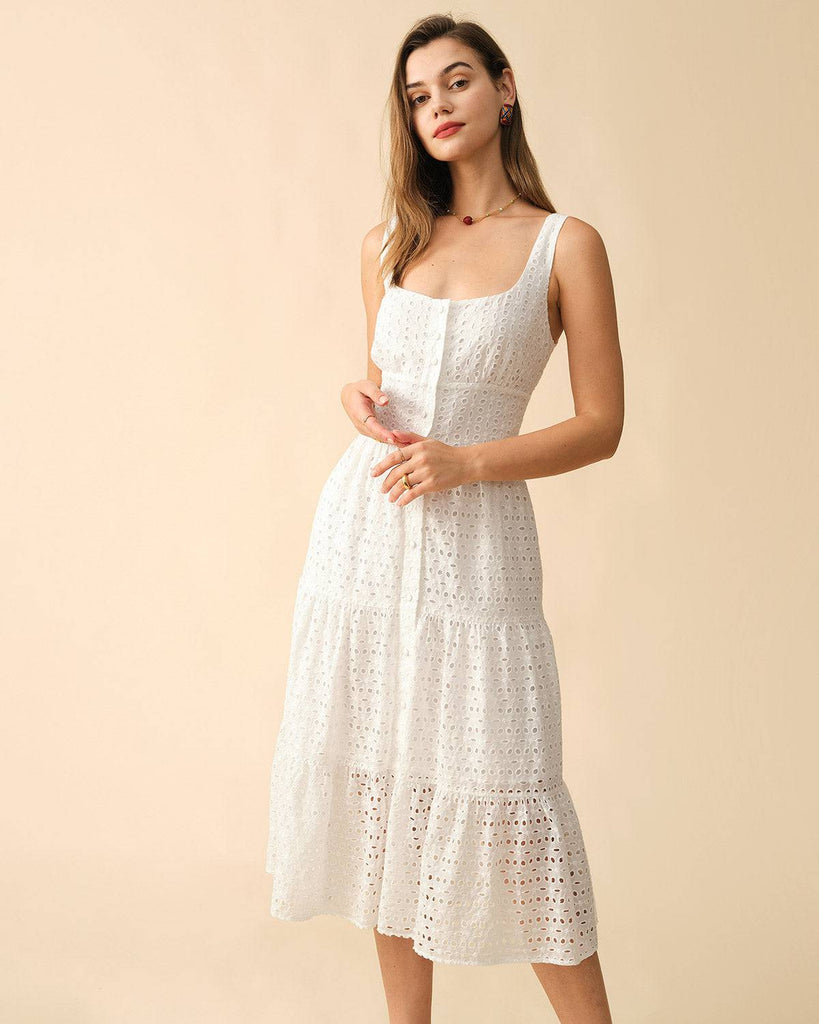 The Square Neck Tiered Hem Midi Dress - RIHOAS