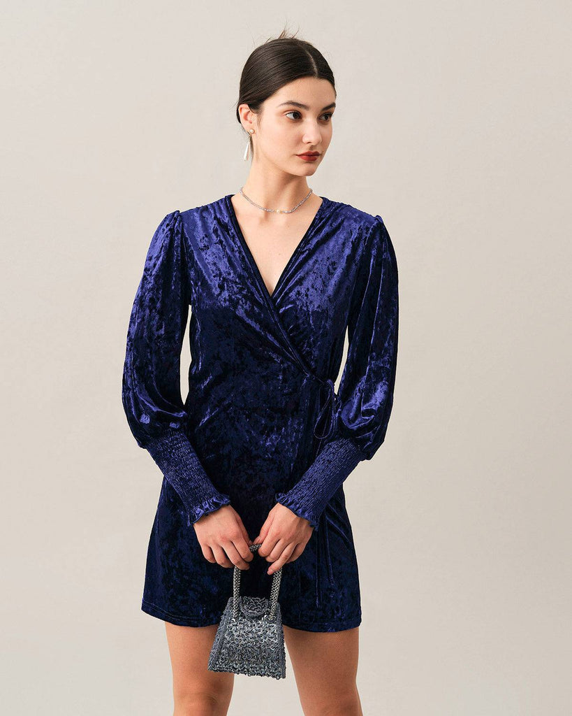 The Velvet Wrap Long Sleeve Mini Dress - RIHOAS