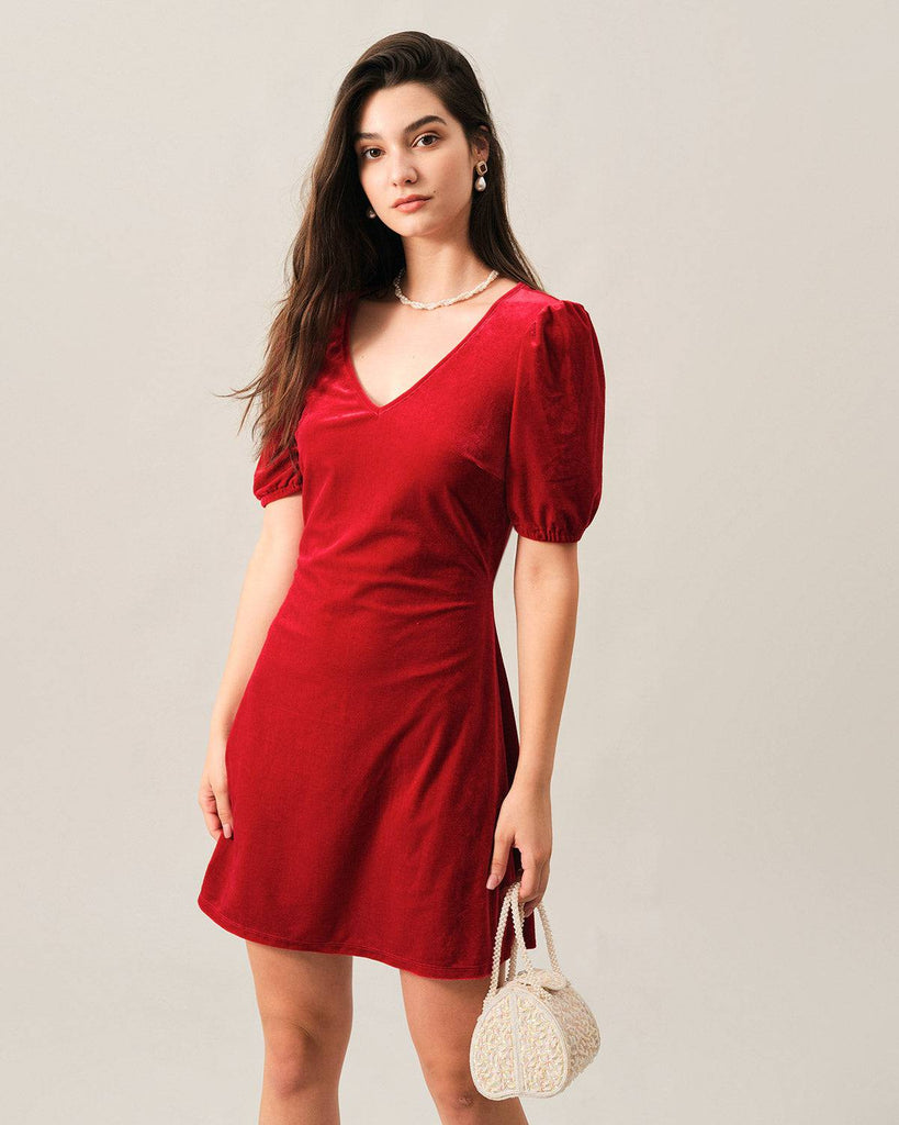The Velvet Backless Puff Sleeve Mini Dress - RIHOAS