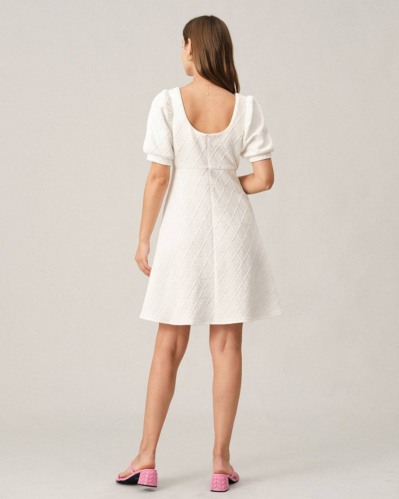 The Solid Textured Puff Sleeve Mini Dress - RIHOAS