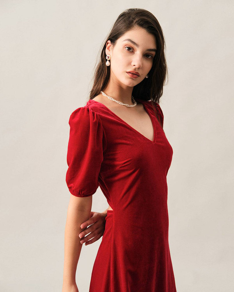 The Velvet Backless Puff Sleeve Mini Dress - RIHOAS