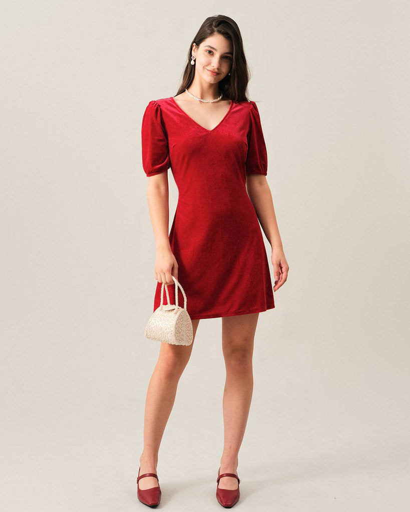 The Velvet Backless Puff Sleeve Mini Dress - RIHOAS