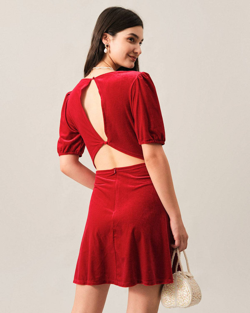 The Velvet Backless Puff Sleeve Mini Dress - RIHOAS