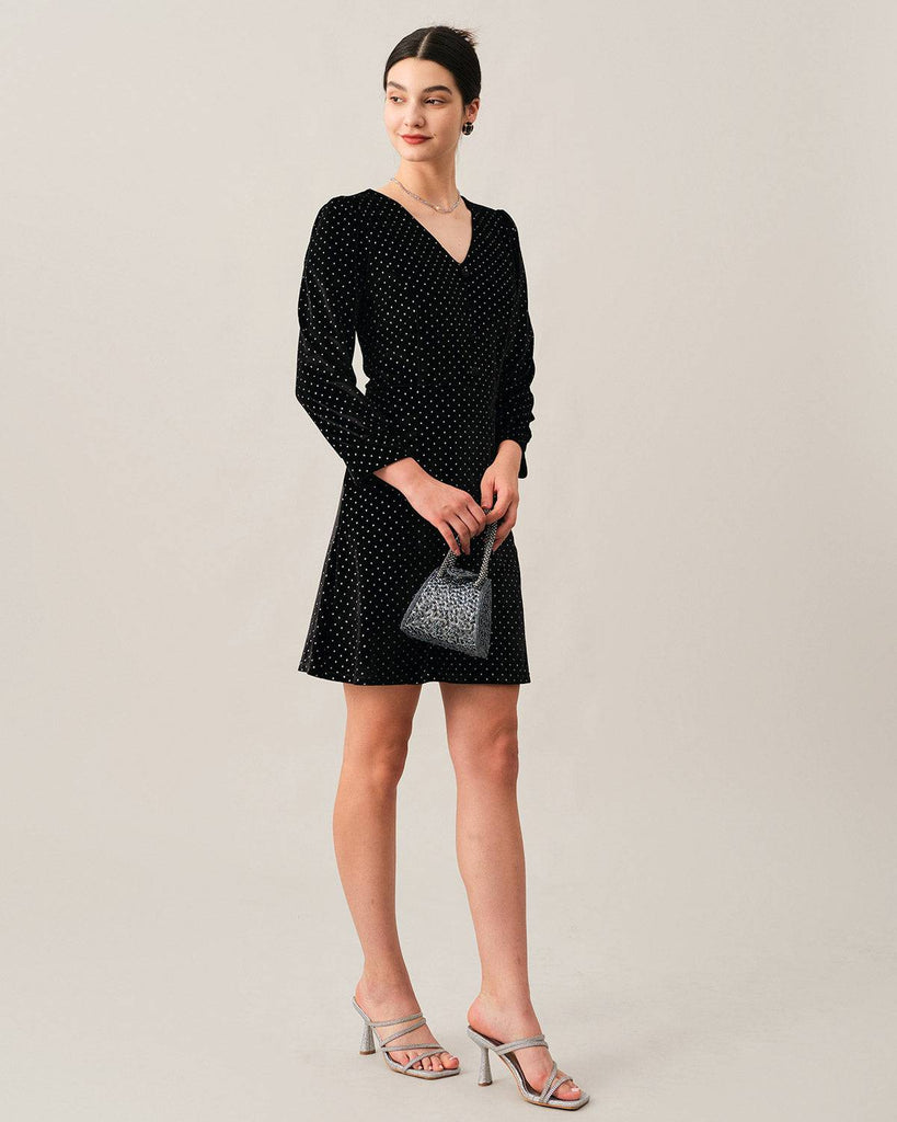 The Velvet Rhinestone Long Sleeve Mini Dress - RIHOAS