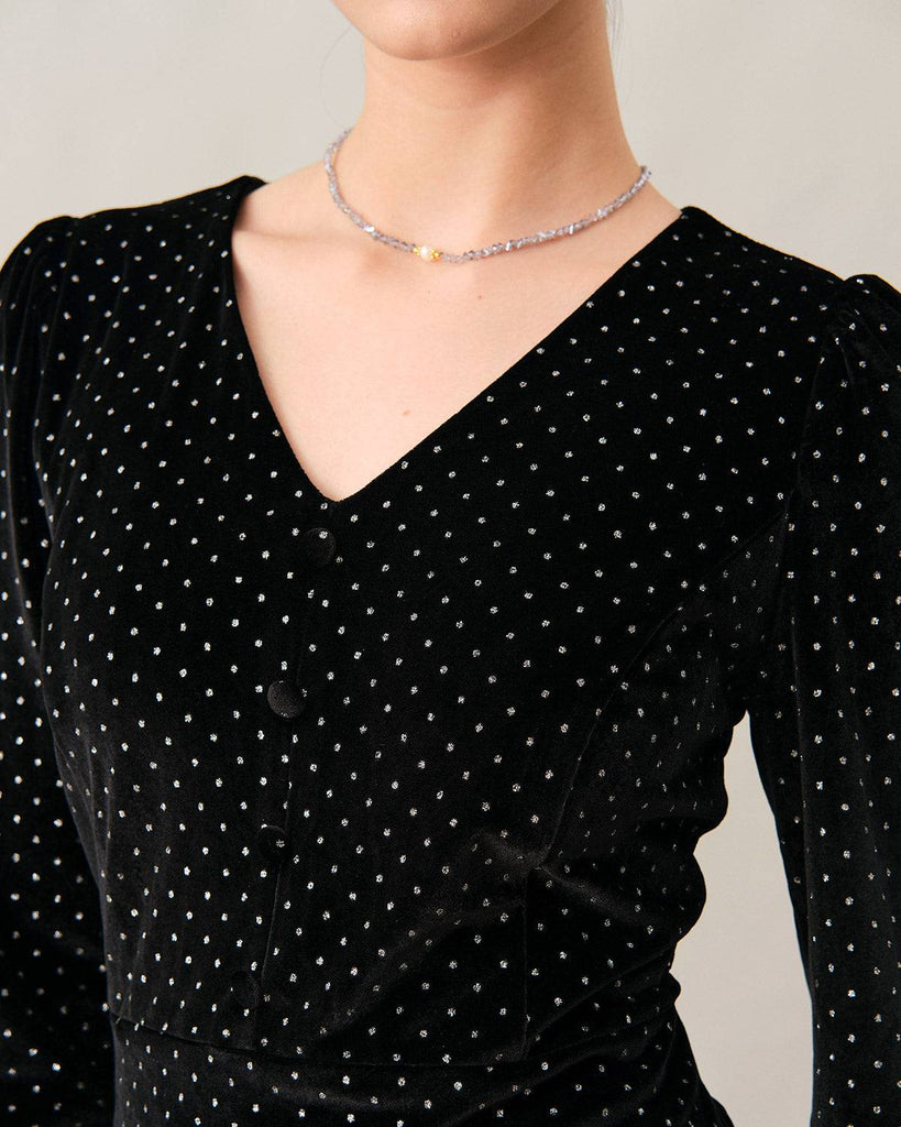 The Velvet Rhinestone Long Sleeve Mini Dress - RIHOAS