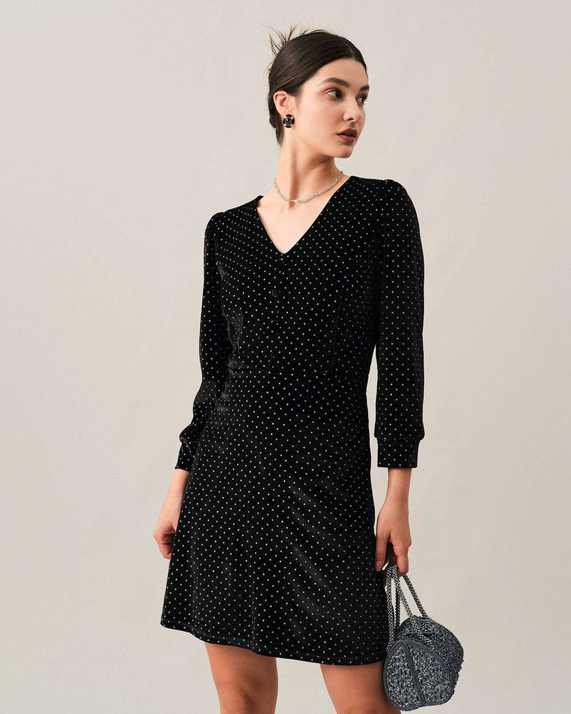 The Velvet Rhinestone Long Sleeve Mini Dress - RIHOAS