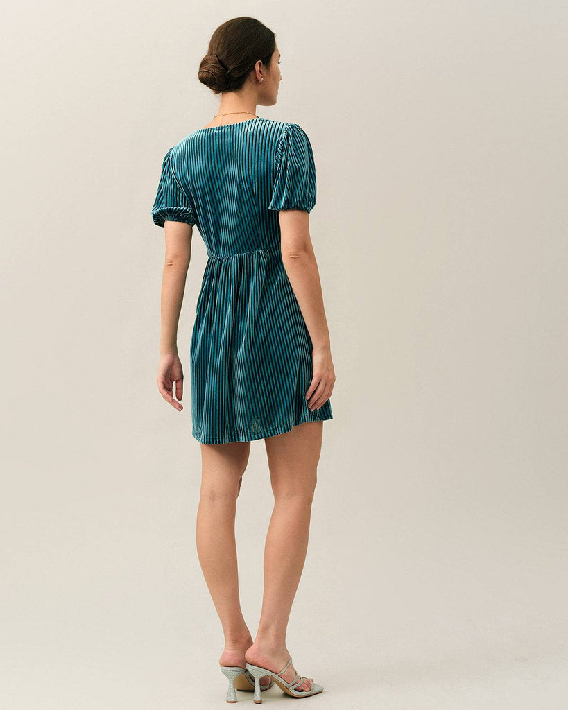 The Velvet Stripe Puff Sleeve Mini Dress - RIHOAS