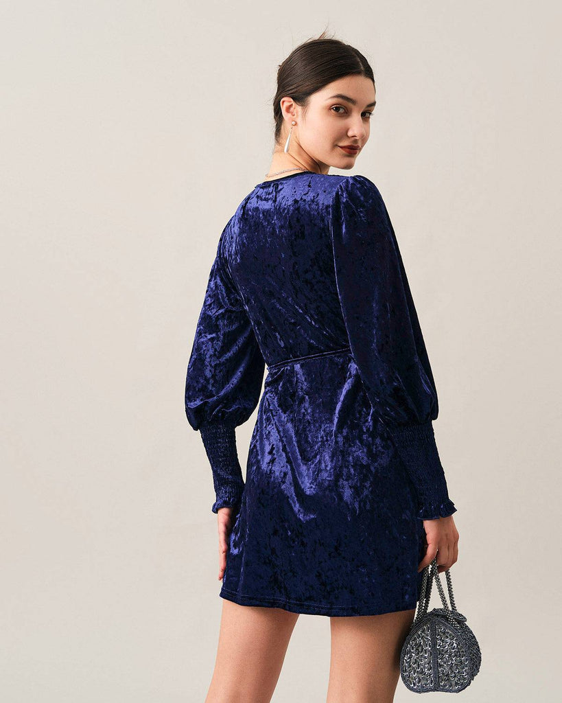 The Velvet Wrap Long Sleeve Mini Dress - RIHOAS