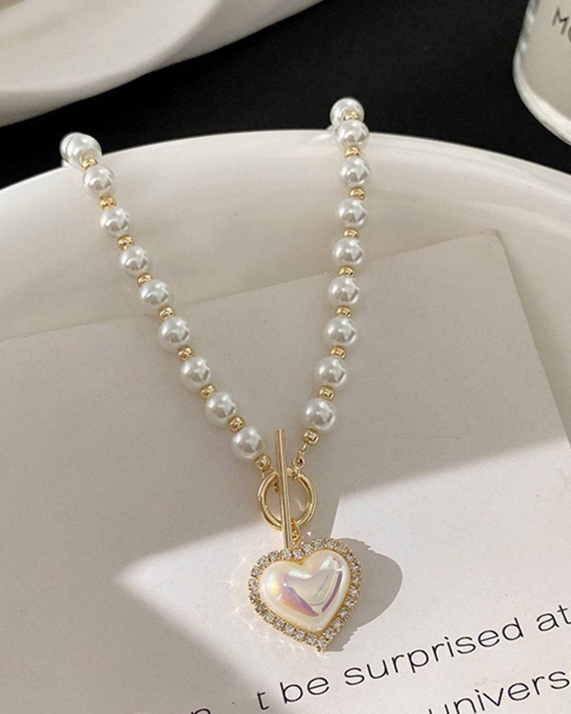 The Faux Pearl Decor Heart Pendant Necklace - RIHOAS