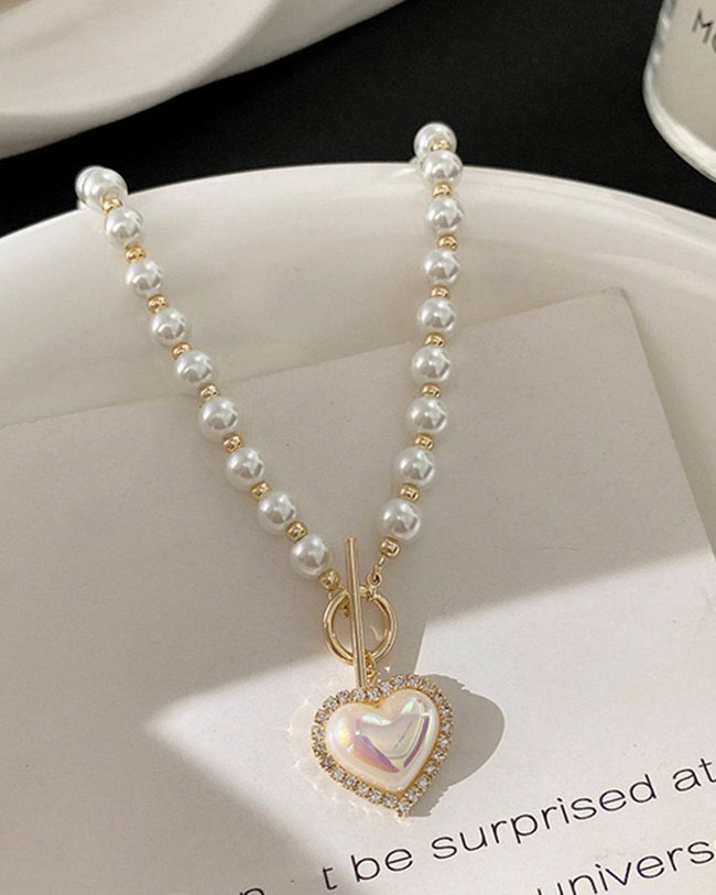 Women's Pearl Heart Pendant Necklace
