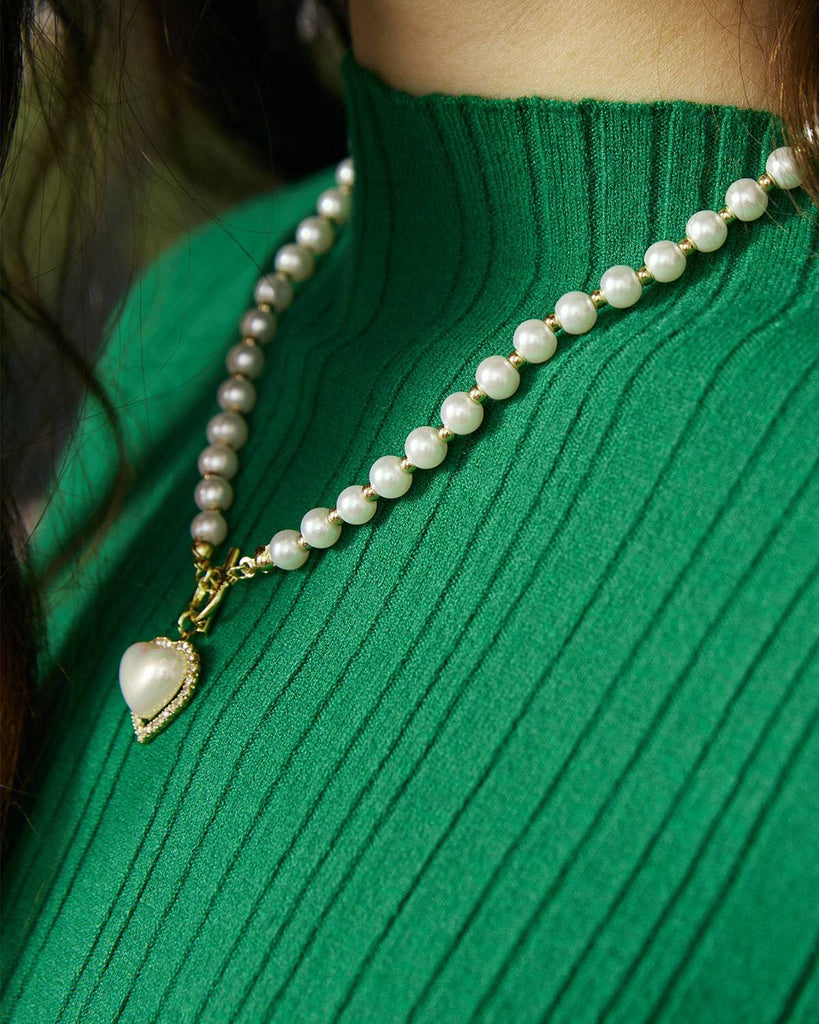 The Faux Pearl Decor Heart Pendant Necklace - RIHOAS