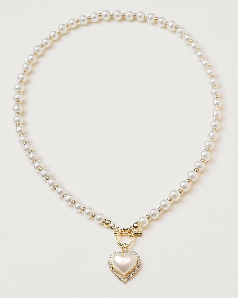 The Faux Pearl Decor Heart Pendant Necklace - RIHOAS