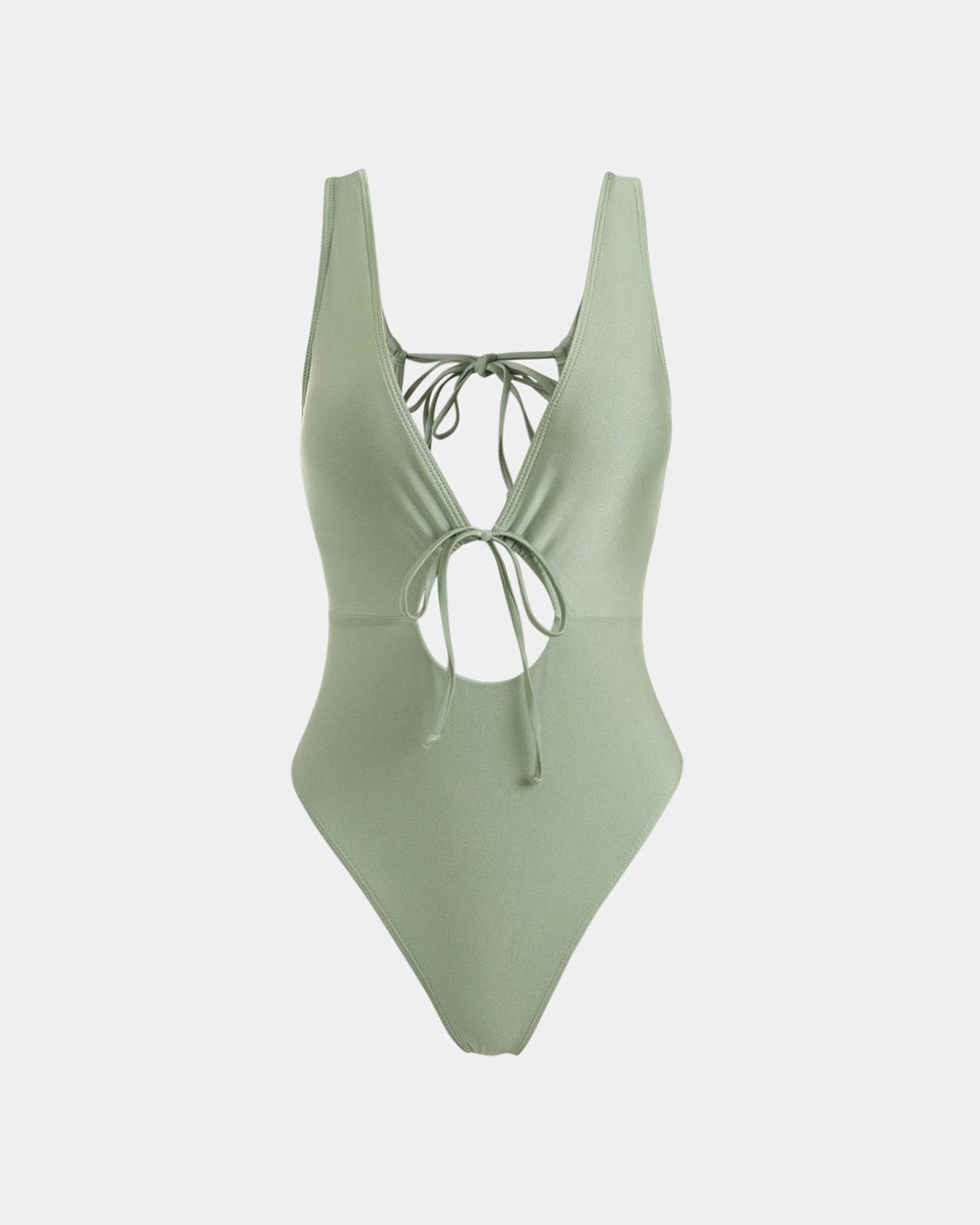 The Tie Front Cutout One-Piece Swimsuit & Reviews - Light Green - One ...