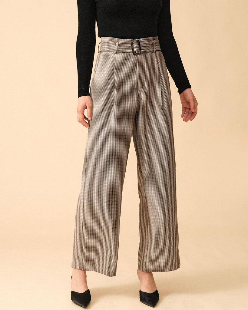 The Houndstooth Belted Straight Pants - RIHOAS