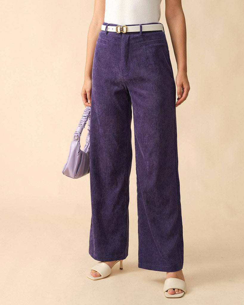 The Solid High Waisted Straight Corduroy Pants - RIHOAS