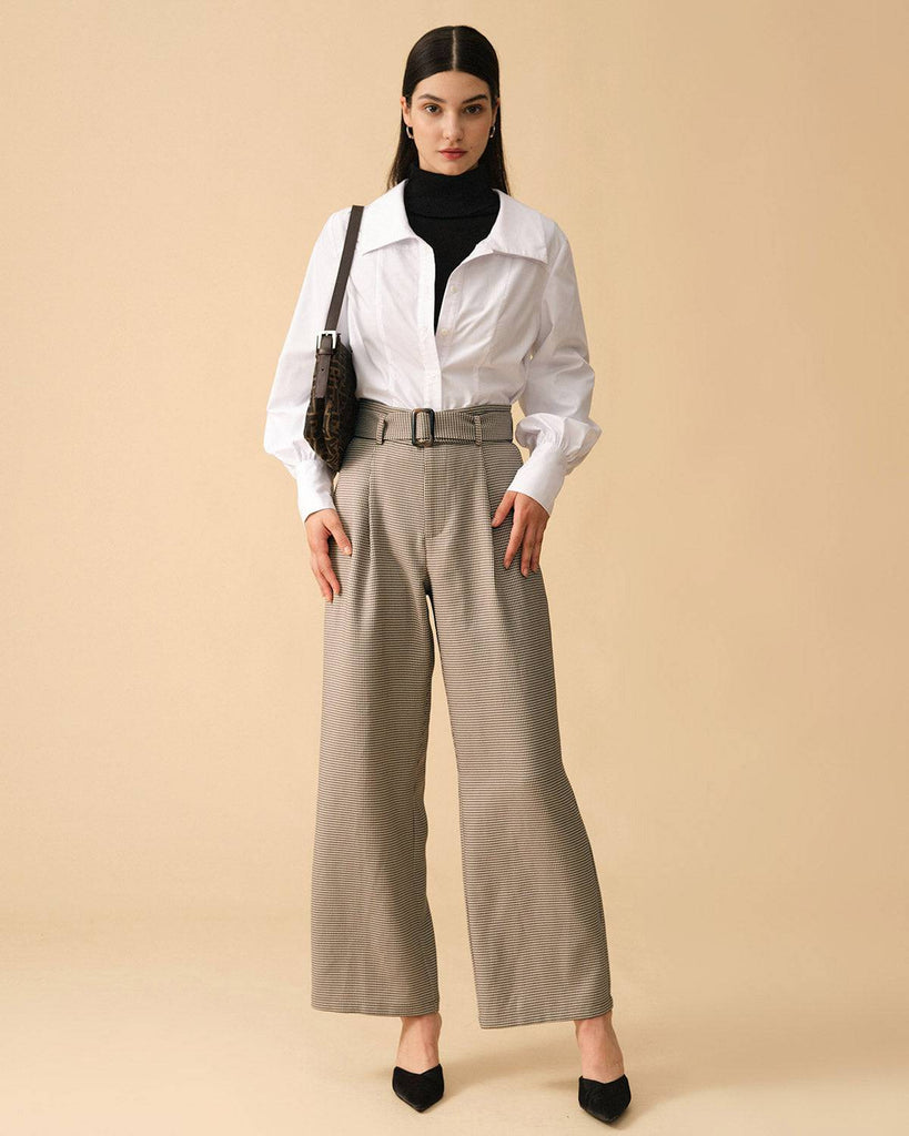 The Houndstooth Belted Straight Pants - RIHOAS