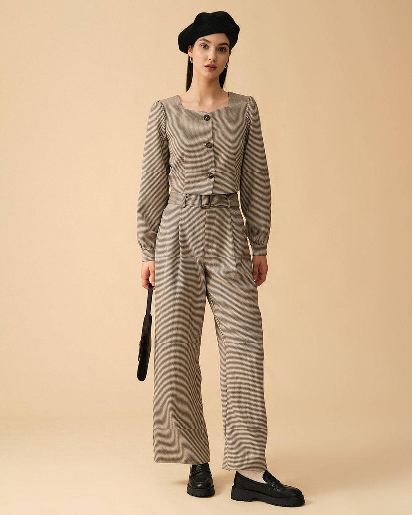 The Houndstooth Belted Straight Pants - RIHOAS