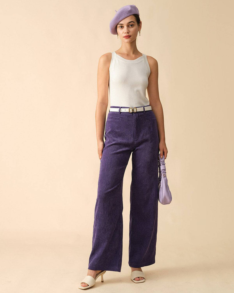 The Solid High Waisted Straight Corduroy Pants - RIHOAS