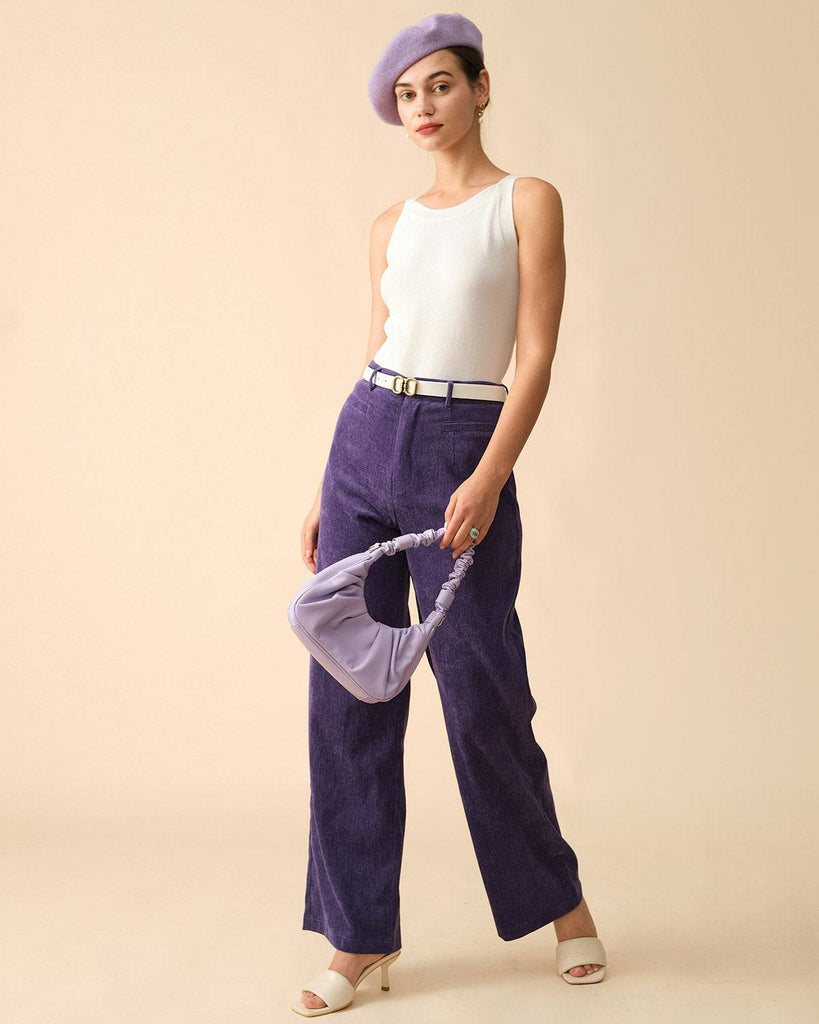 The Solid High Waisted Straight Corduroy Pants - RIHOAS