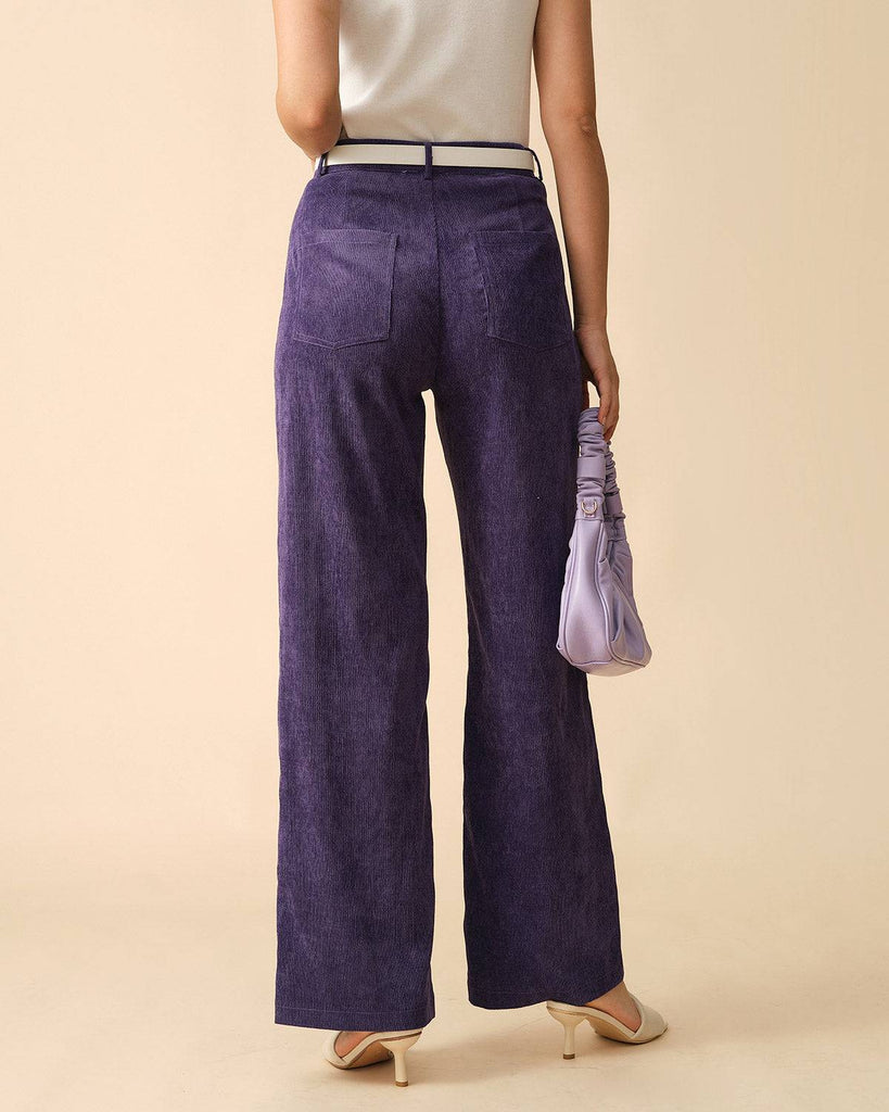 The Solid High Waisted Straight Corduroy Pants - RIHOAS