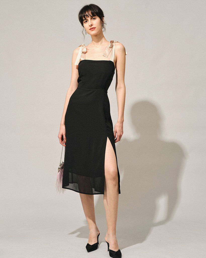 The Tie Straps Side Split Midi Dress - RIHOAS