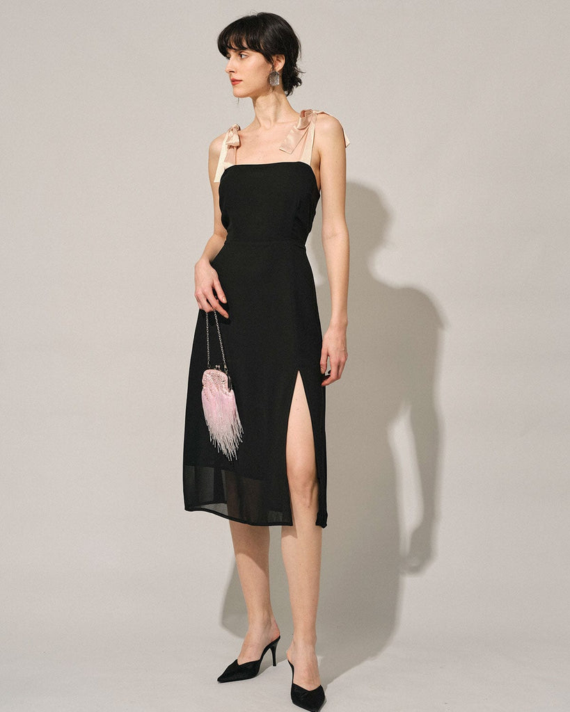 The Tie Straps Side Split Midi Dress - RIHOAS