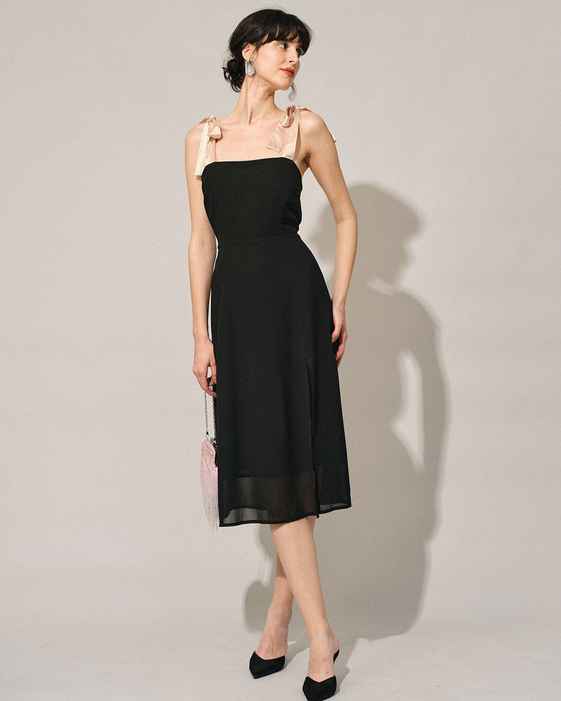 The Tie Straps Side Split Midi Dress - RIHOAS