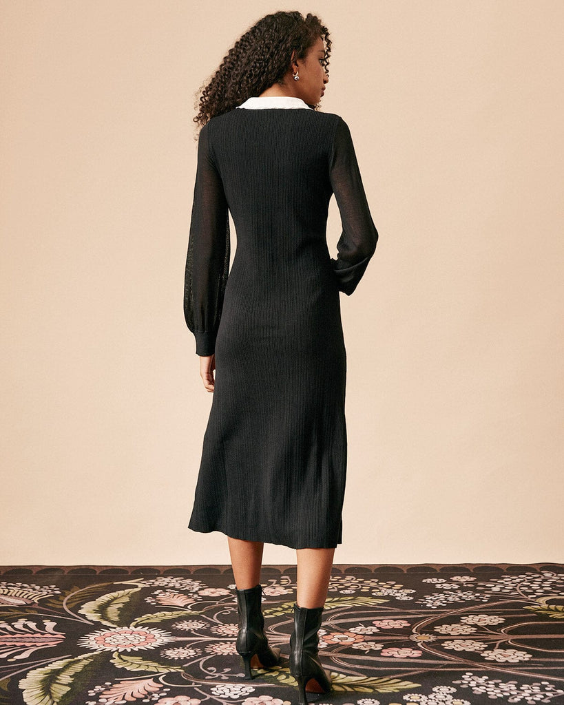 The Color Block Long Sleeve Knit Midi Dress - Rihoas