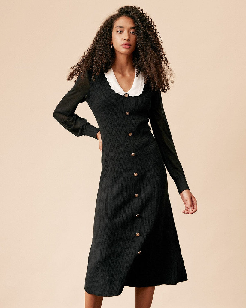 The Color Block Long Sleeve Knit Midi Dress - Rihoas