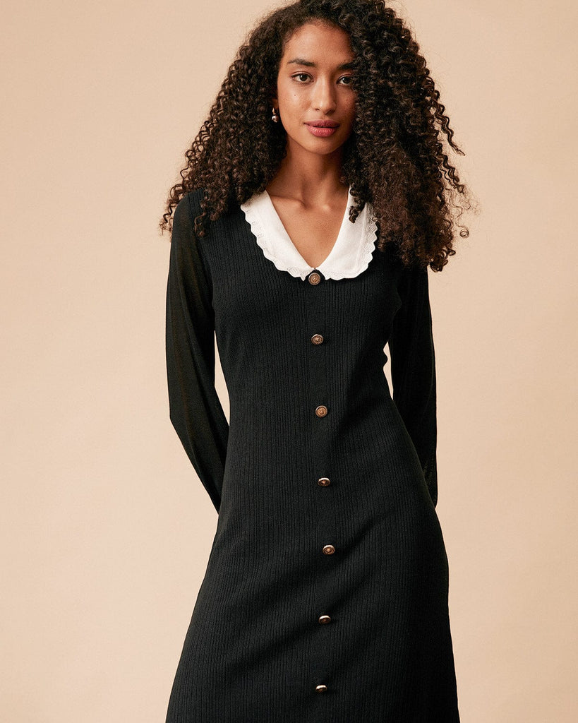 The Color Block Long Sleeve Knit Midi Dress - Rihoas