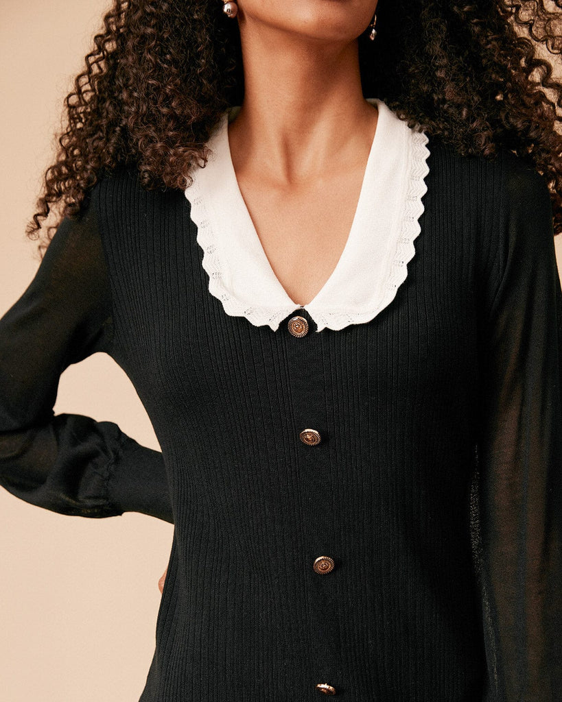 The Color Block Long Sleeve Knit Midi Dress - Rihoas