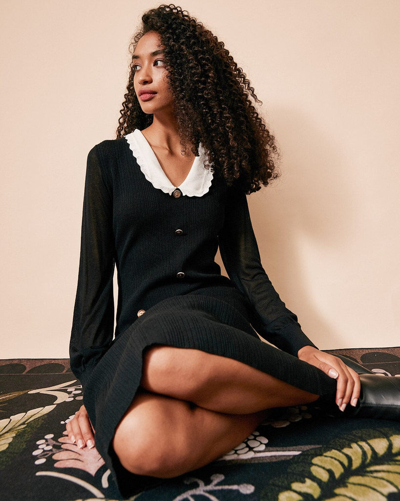 The Color Block Long Sleeve Knit Midi Dress - Rihoas