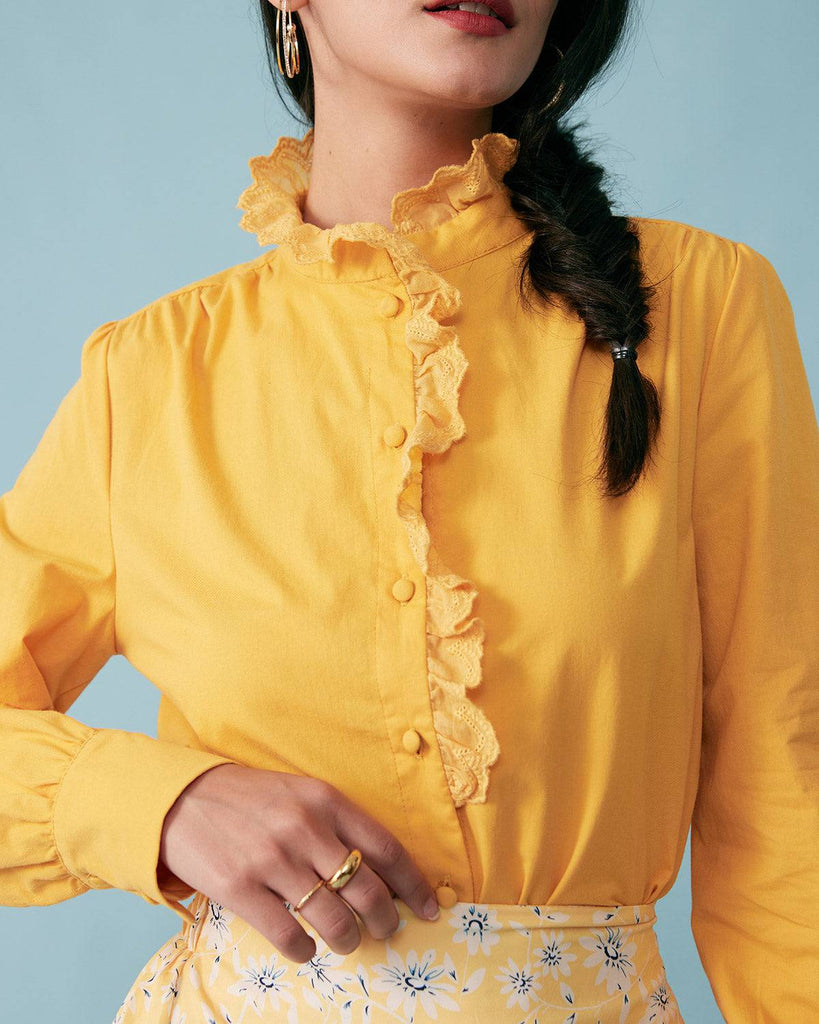 The Lace Neckline Solid Shirt - RIHOAS
