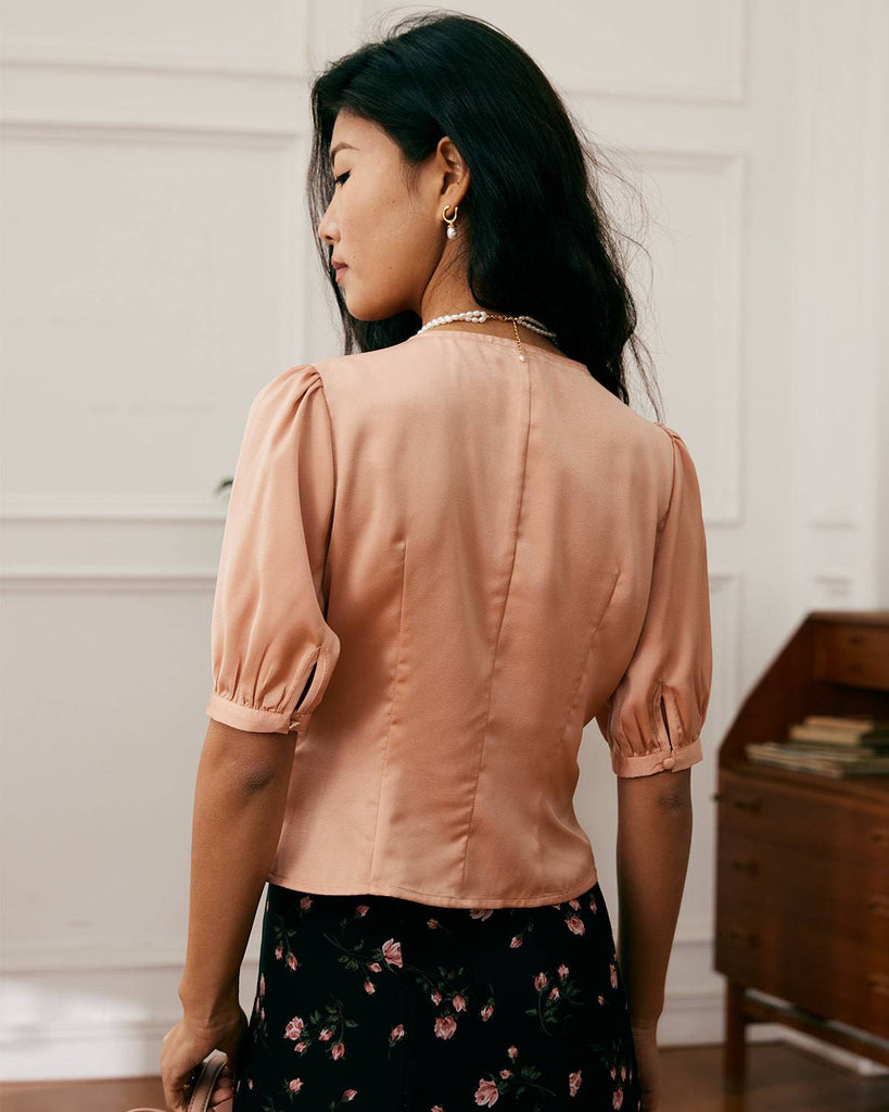The V-Neck Short Sleeves Satin Shirt - RIHOAS