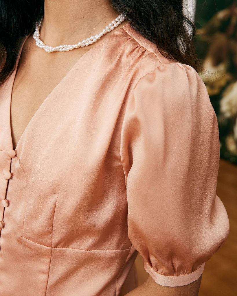 The V-Neck Short Sleeves Satin Shirt - RIHOAS