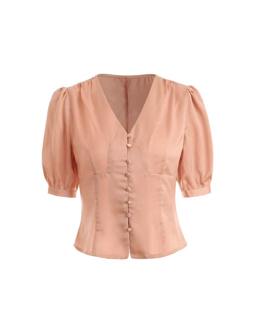 The V-Neck Short Sleeves Satin Shirt - RIHOAS