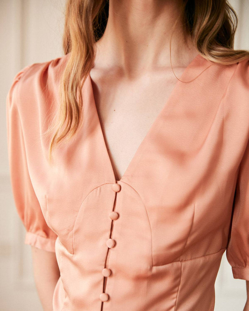 The V-Neck Short Sleeves Satin Shirt - RIHOAS