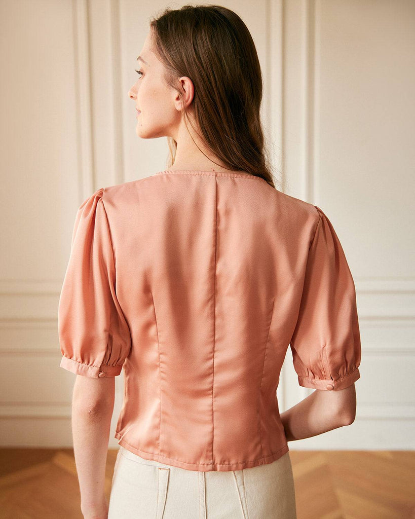 The V-Neck Short Sleeves Satin Shirt - RIHOAS