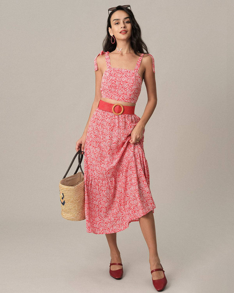 The Tie Strap Ruffle Floral Skirt Set - RIHOAS