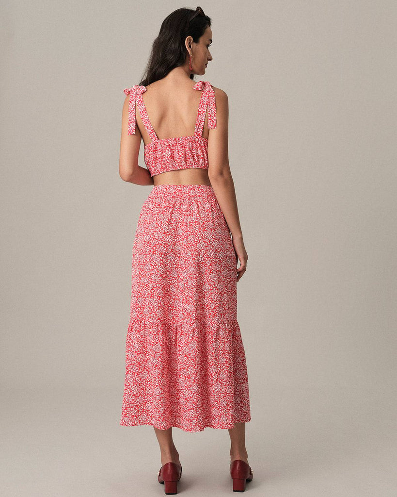 The Tie Strap Ruffle Floral Skirt Set - RIHOAS
