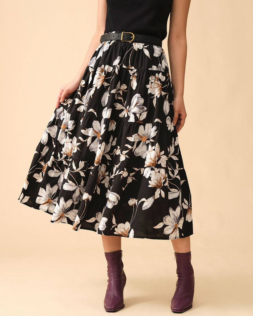 The High Waisted Zipper Floral Skirt - RIHOAS