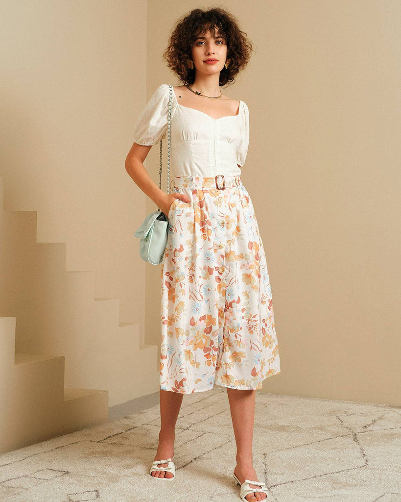 The Button-Up Belted Floral Skirt - RIHOAS