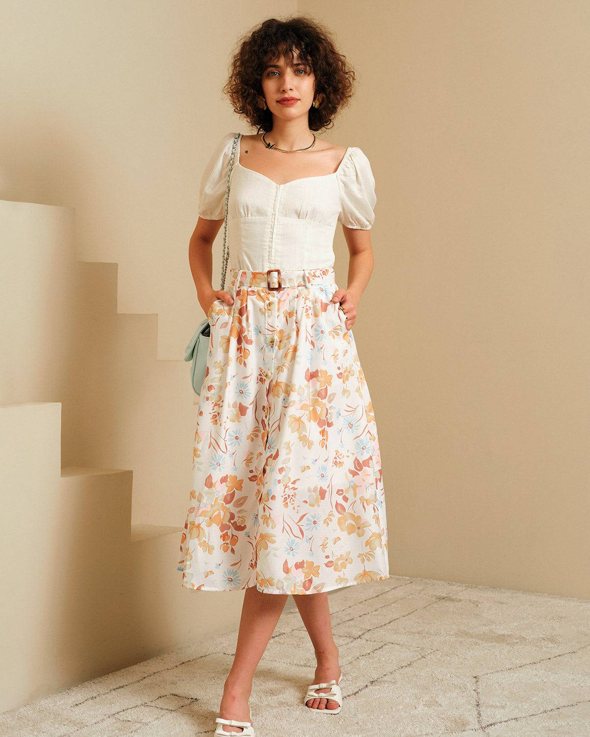The Button Up Belted Floral Skirt