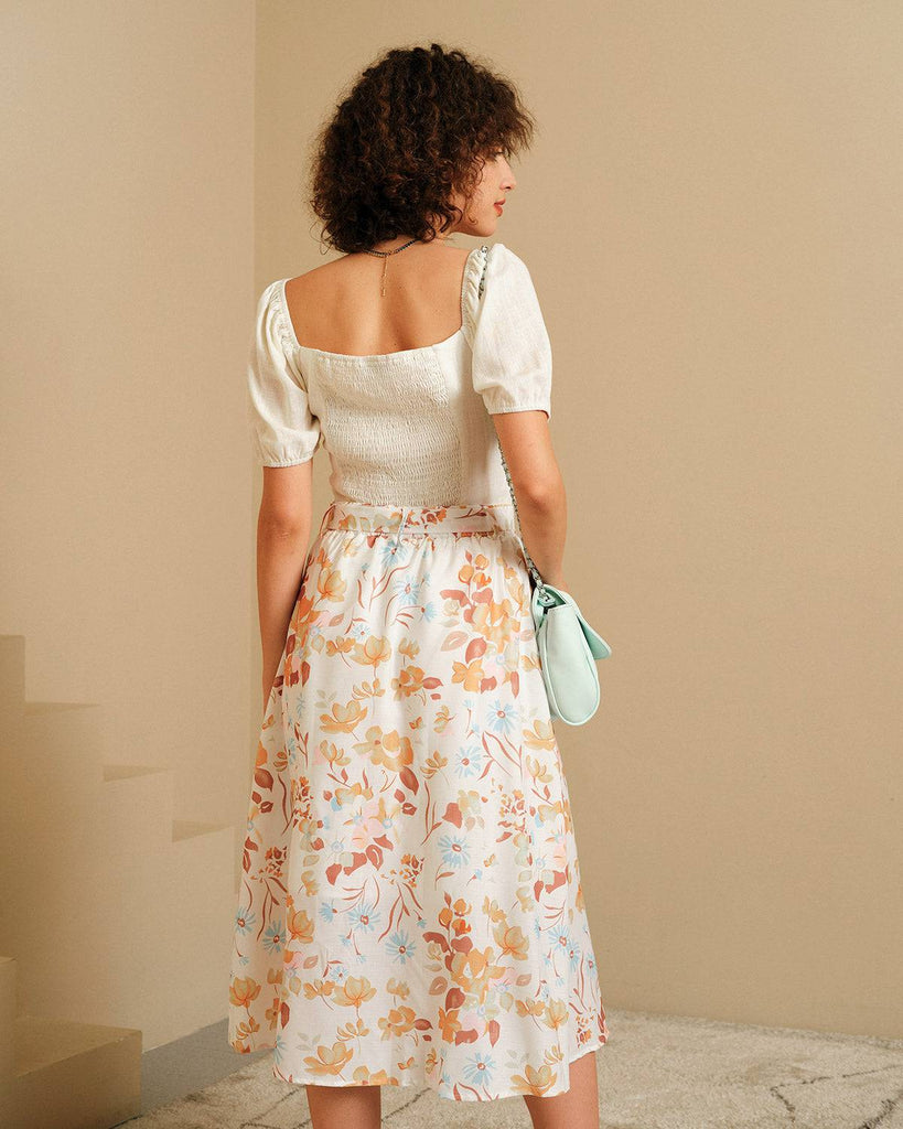 The Button-Up Belted Floral Skirt - RIHOAS