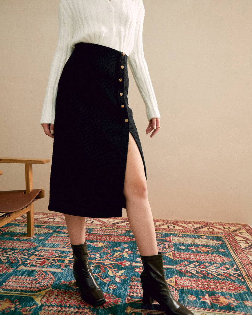 The Buttons Decorated Knit Skirt - RIHOAS